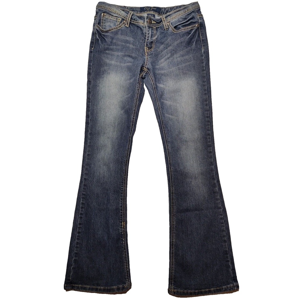 EARL JEANS Bootcut Juniors 5 Embroidered Flap Pocket Stretch Denim Blue Jeans